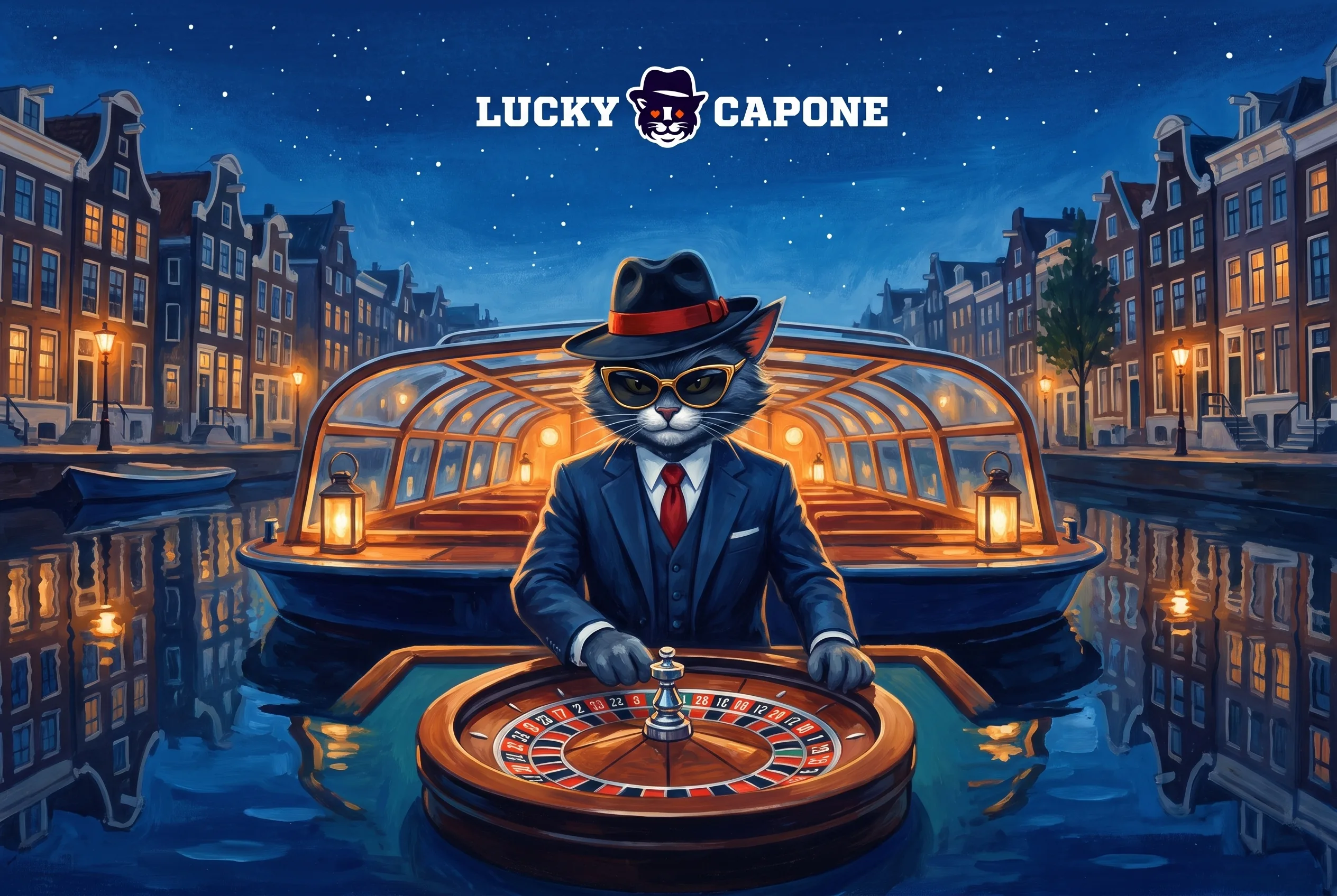 Lucky Capone bij een roulettetafel op de Amsterdamse grachten